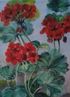 Painting with geraniums - still life, flower
