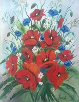 Poppy bouquet painting - still life, flower