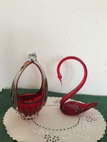 Red glass swan and basket