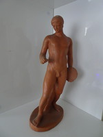 Very nice marked flawless disc jockey male nude terracotta statue.