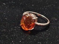 Amber stone silver ring size 8! 4 carats!