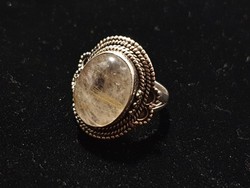 Gold rutile quartz silver ring size 8! 10Karat!