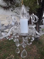 Old crystal glass chandelier / 5 branches.