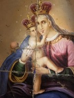 Two sided oil canvas painting of the Virgin Mary with Jesus