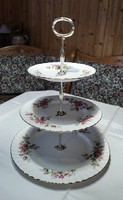 Angol Royal Albert 3 részes porcelán sütemény asztalközép kínáló - etagere - hibátlan, ezüst színű