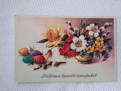 Régi grafikus húsvéti képeslap/üdvözlőlap tojások, jácint, barka 1942