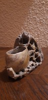 Kis keleti faragott ecsetmosó zsírkő váza - majom motívumos szobor