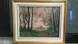 Antique signed French forest edge 51x38cm with the artist's mourning report