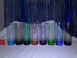 Retro színes üveg csőpohár - nyolc darab együtt