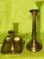 2 antique candle holders, of which 1 Biedermayer adjustable and 1 Empire style copper candle