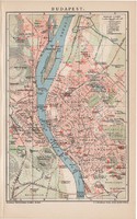 Budapest térkép (2) 1893, színes, német nyelvű, Brockhaus, Magyarország, főváros, Buda, Pest, régi