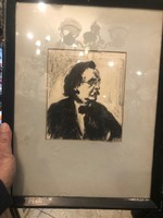 Móricz Zsigmond ábrázolás, 18 x 16 cm-es, Poór jelzéssel, szén papir