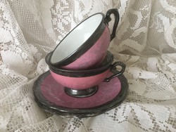 Bavaria ceramic-silver tea cups in pairs