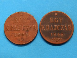1 Krajcár 1849 Nagybánya és 1 Krajcár 1848 Körmöczbánya, együtt