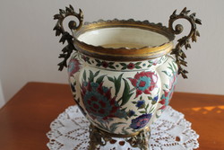 Zsolnay pot with fire-gilded metal fittings