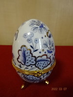 Faberge type porcelain egg with blue pattern and golden legs. He has! Jókai.