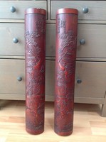 Pair of old chinese hand carved bamboo wall ornament