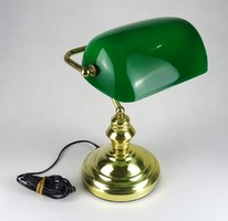 1H556 Réztalpas működő zöld banklámpa 35 cm