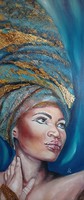 Tar Violetta (Vio) Afro portré című festménye, türkiz-arany