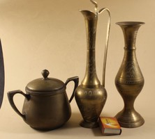 Copper decanters, vase, sugar bowl 683