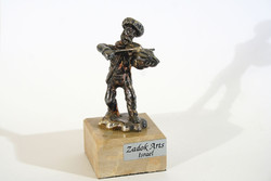 .925 Sterling Ezüst Hegedűs figura Zadok Arts Izrael Israel szobor márványtalp ajándék Hanukára