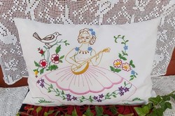 Embroidered lute musician pillow decorative pillow small pillow nostalgia piece, collector's beauty