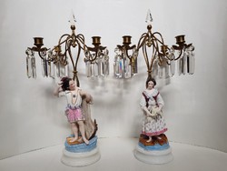 GYŰJTŐI DARAB!!! Antik Sutherland & Son S&S biedermeyer biszkvit porcelán figurális kandelláber pár