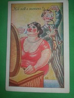 Antik 1920-30. Kaszás Jámbor humoros képeslap :Hol volt a szemem.képek szerint Barasits