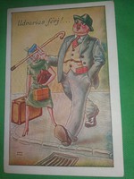 Antik 1920-30. Kaszás Jámbor humoros képeslap :Udvarias férj .képek szerint Barasits