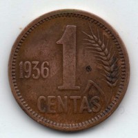 Litvánia 1 litván centas, 1936, ritka