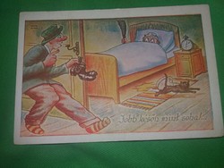 Antik 1920-30. Kaszás Jámbor humoros képeslap :Jobb későn mint soha .képek szerint Barasits