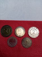 Yugoslav 50, 5, 2 and 1 dinars 1965-1986.