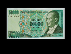 1970 - UNC - 50.000 LIRA - TÖRÖKORSZÁG (Első elnökük képmásával!)