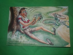 Antik 1920-30. Kaszás Jámbor humoros képeslap :Rekordra törtem, megfizettem  .képek szerint Barasits