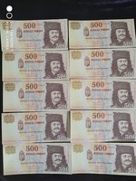 500Ft-os (2007) bankjegy 10db sorszámkövető (UNC)