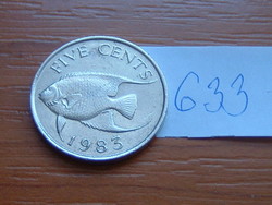Bermuda 5 cents 1983 fish, bermuda blue angelfish, copper-nickel # 633