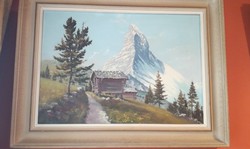 Alpine landscape. Zermat matterhorn peak 60x40 cm. Oil on canvas