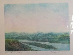Gross Arnold original, colored copper engraving: Torda-Aranyos valley