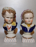 MOST ÉRDEMES VINNI!! Vintage Staffordshire Bourbon Children porcelán büszt szobor pár