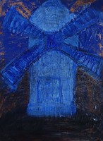 "Kék malom" olajfestmény, anyaga farost, 40 x 30 cm, szép arany fakerettel, szignózott