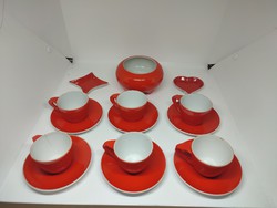 Art deco / mid century zsolnay fiery red mocha, coffee set. Ildikó Várdeák