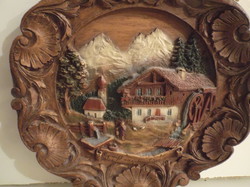 Plate - 3 d - wood - old - hand carved - detailed - Austrian - 23 x 2.5 cm - flawless