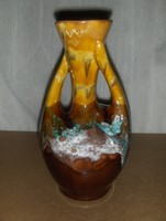 Rare craftsman double-eared glazed ceramic vase 26 cm (3 / d)