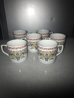 Set of 6 old retro Czechoslovakian porcelain richly decorated cups set