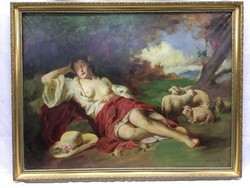 Rottmann Mozart, nude outdoors on a large oil canvas