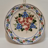 Hódmezővásárhely folk ceramic wall plate with colorful flower bouquet pattern (2149)