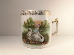 Antique bird swan pattern porcelain memorial mug