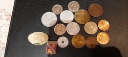 Assorted coins. And badges