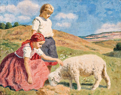 Glatz Oszkár- Bárányt etető lányok