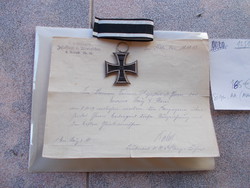 WW1,vaskereszt 2.osztaly,jelzett AA,..tanusitvány